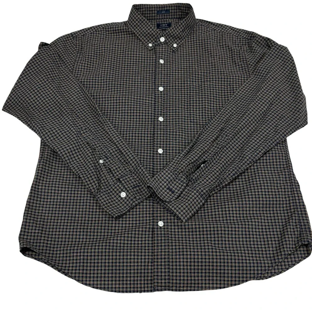 J.Crew Shirt Mens XL Brown Plaid Button Down Long Sleeve Soft‎ Slim Fit